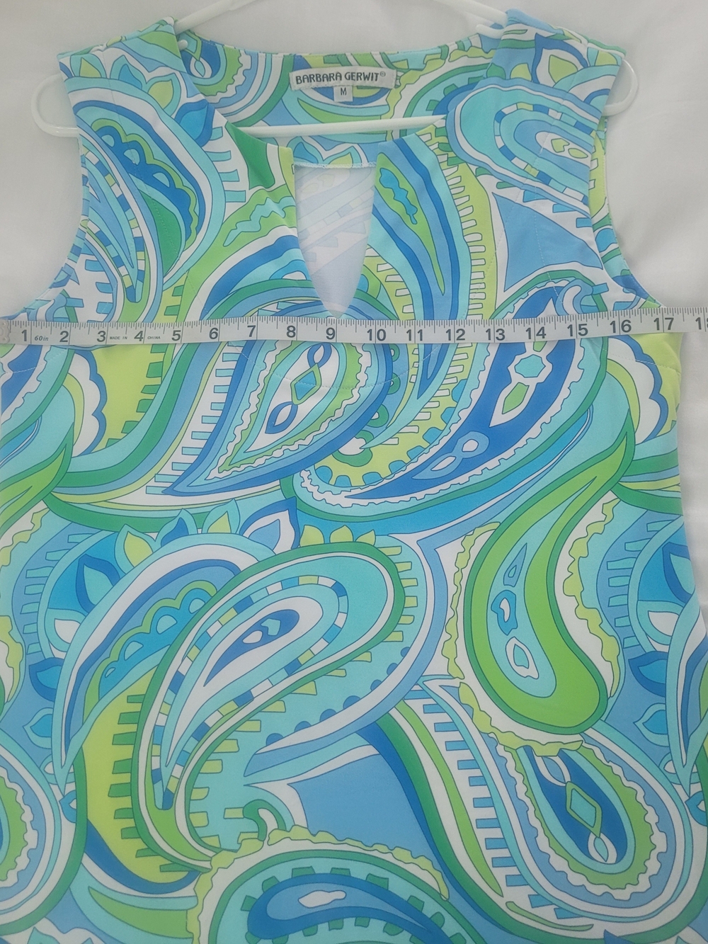 Barbara Gerwit Sleeveless Paisley Shift Dress in Blue & Green - Picture 5 of 5
